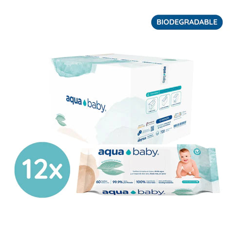 Caja de 12 Bolsas de 60 Toallitas Húmedas Biodegradables Aqua Baby