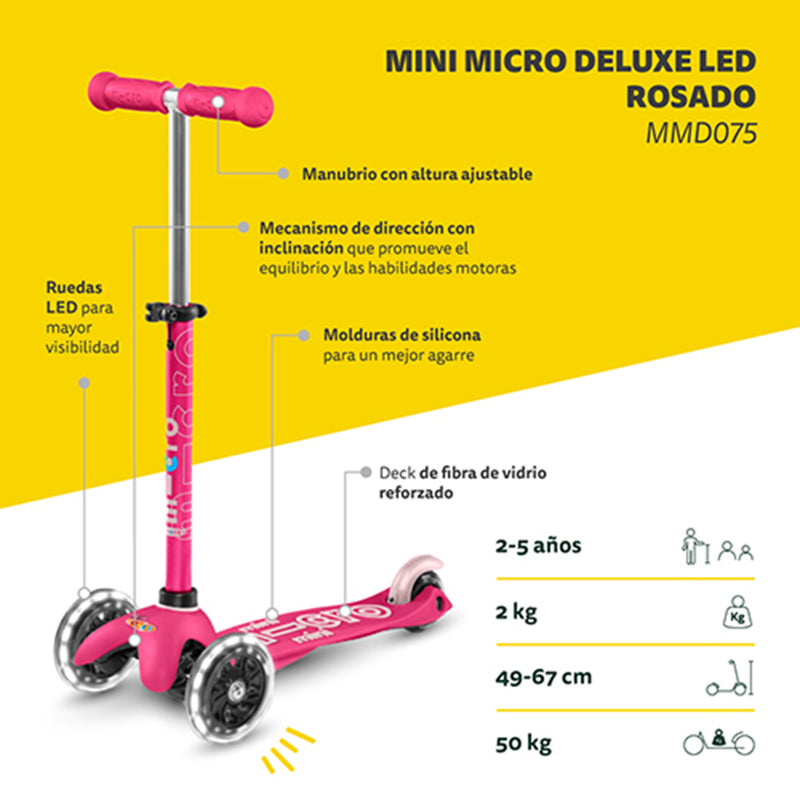 Scooter Mini Deluxe LED Rosado