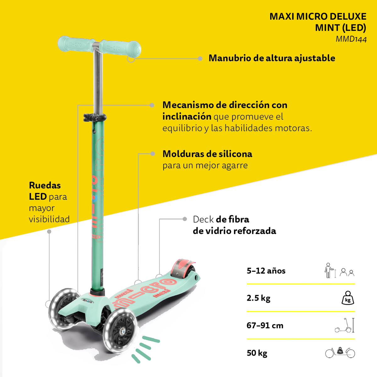 Scooter Maxi Deluxe LED Menta