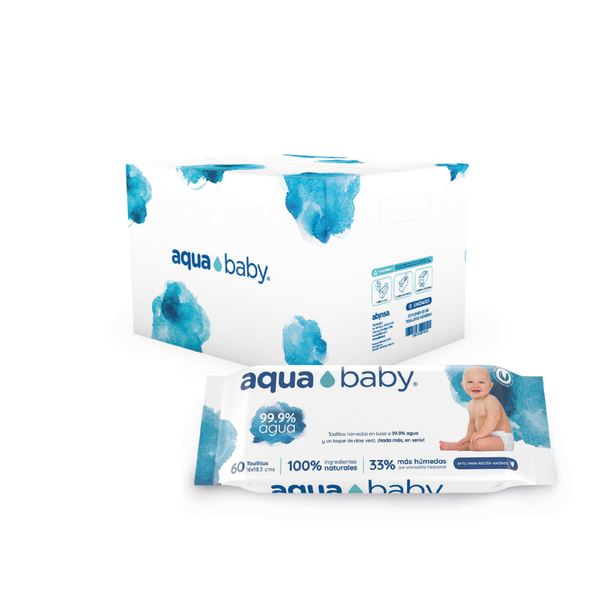 caja de 24 paquetes de toallitas húmedas aqua baby