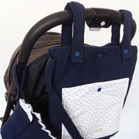 Bolso grande Azul con blanco hojas celestes