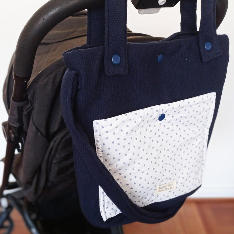 Bolso grande Azul con blanco hojas celestes