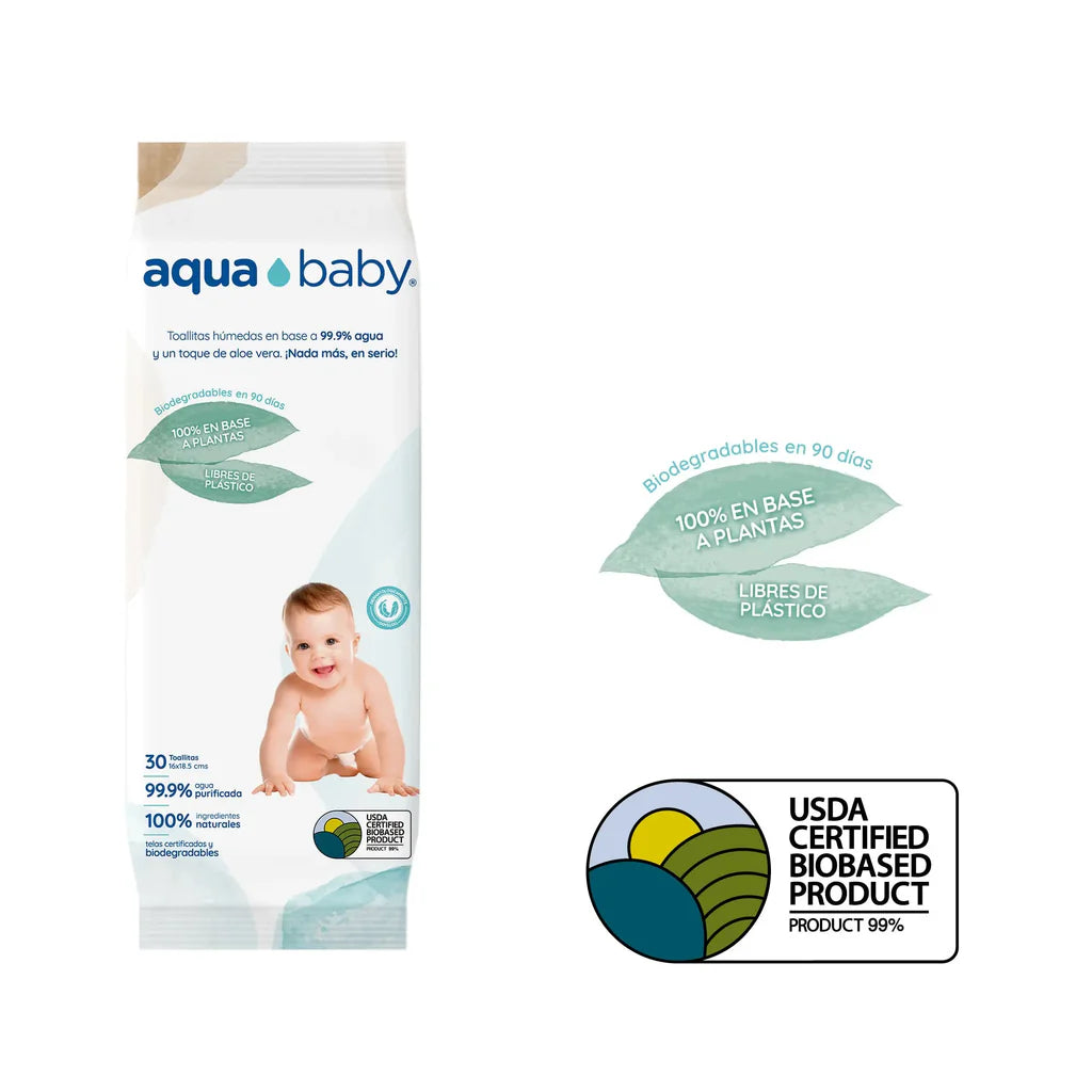 Caja 24 Toallitas Húmedas Aqua Baby 30 Unidades Biodegradable