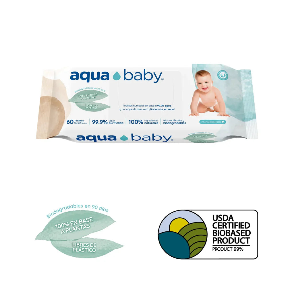 Caja 24 Toallitas Húmedas Aqua Baby 60 unidades Biodegradable