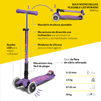 Scooter maxi Deluxe LED Plegable Morado (VV)