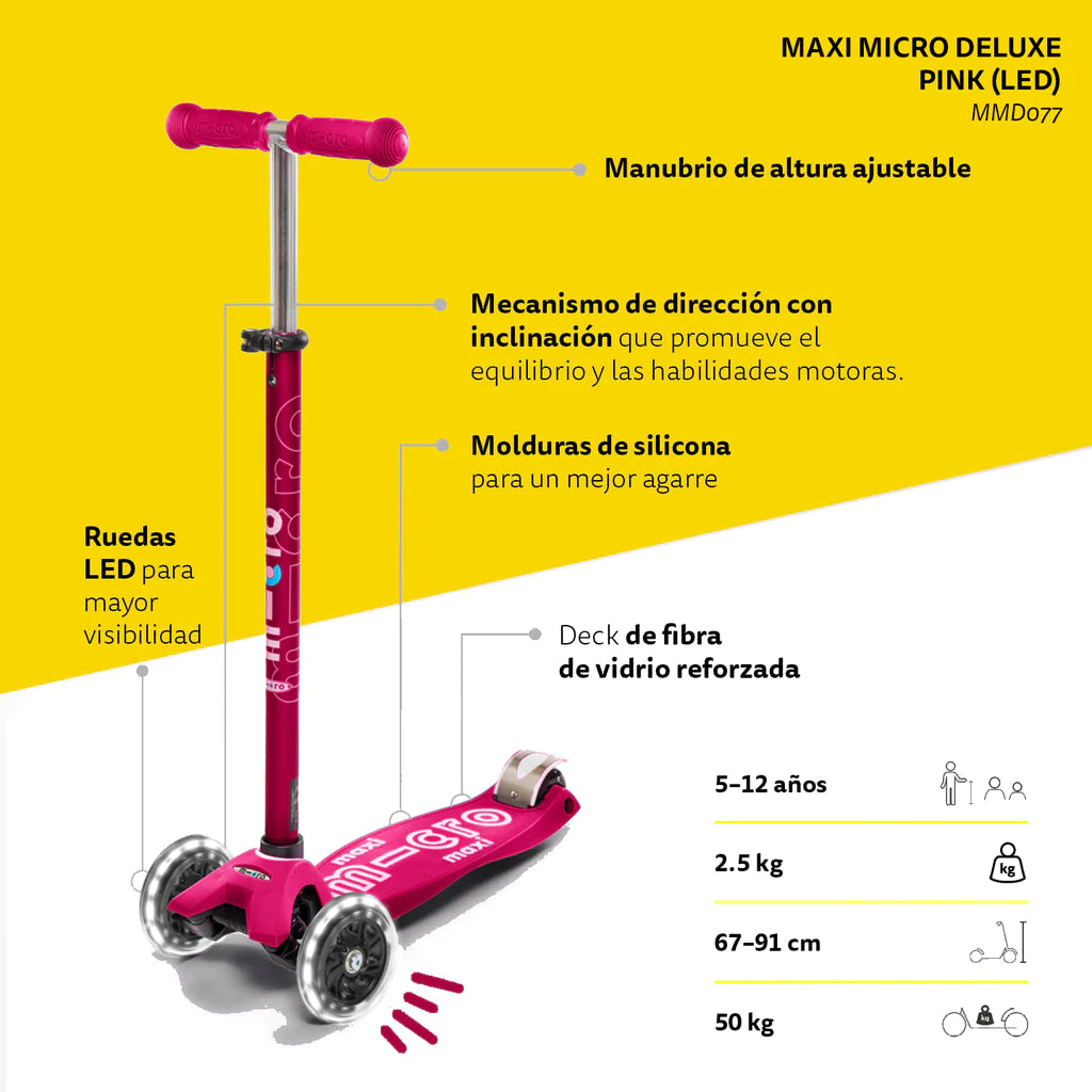 Scooter maxi Deluxe LED Rosado (VV)