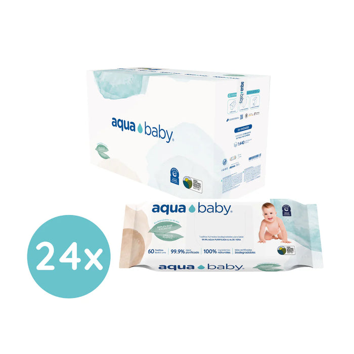 Caja 24 Toallitas Húmedas Aqua Baby 60 unidades Biodegradable