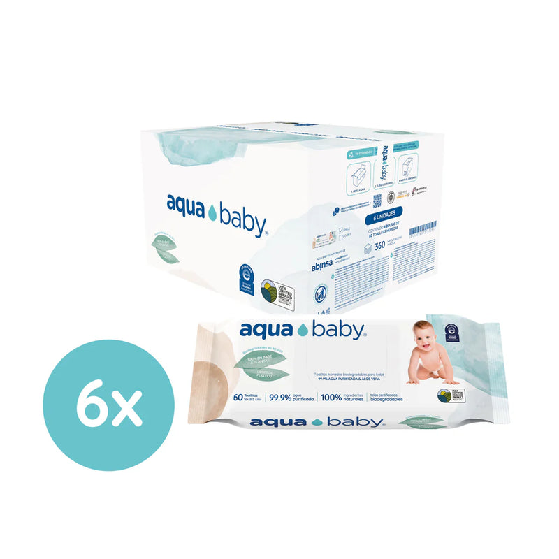 Caja 6 Toallitas Húmedas Aqua Baby 60 unidades Biodegradables