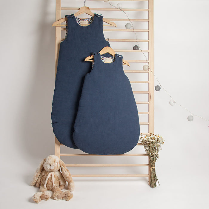 Saco de dormir muselina azul marino en algodón orgánico